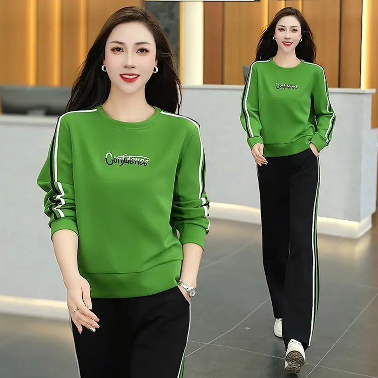 气质圆领春秋款减龄女装卫衣两件套韩版显瘦直筒裤洋气休闲套装潮