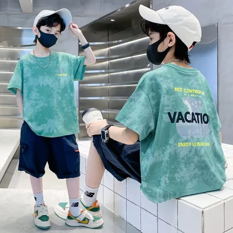 【100%纯棉】童装男童t恤短袖夏装儿童中大童男孩扎染上衣宽松半袖