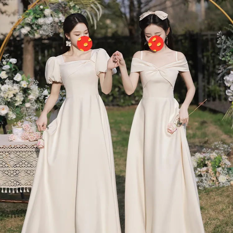 伴娘服香槟色新款春季高级感仙气修身毕业连衣裙闺蜜姐妹礼服