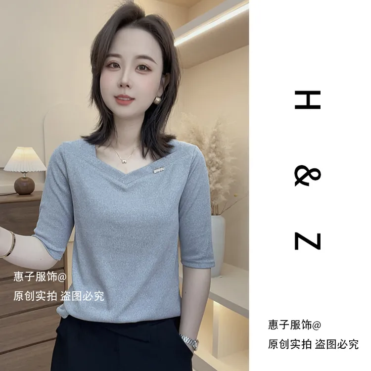 【惠子服饰】2025款气质法式细螺纹新款百搭时尚减龄显瘦弹力长袖女