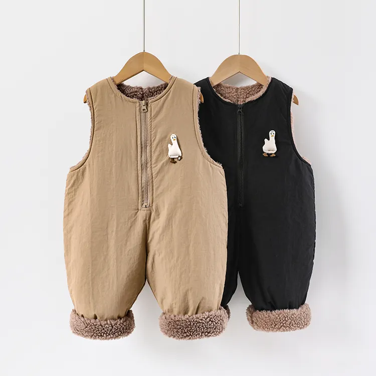 背带裤婴儿羊羔绒加厚冬装一岁幼儿连体裤加绒宝宝棉裤