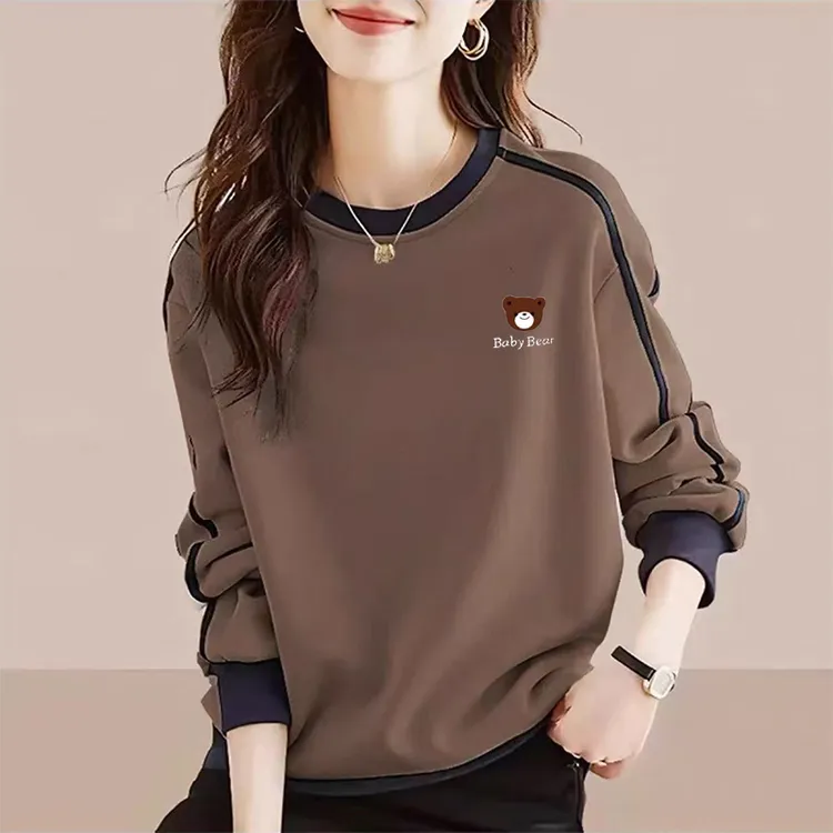 小众时尚长袖圆领卫衣女秋冬季大码宽松显瘦洋气减龄加绒韩版上衣