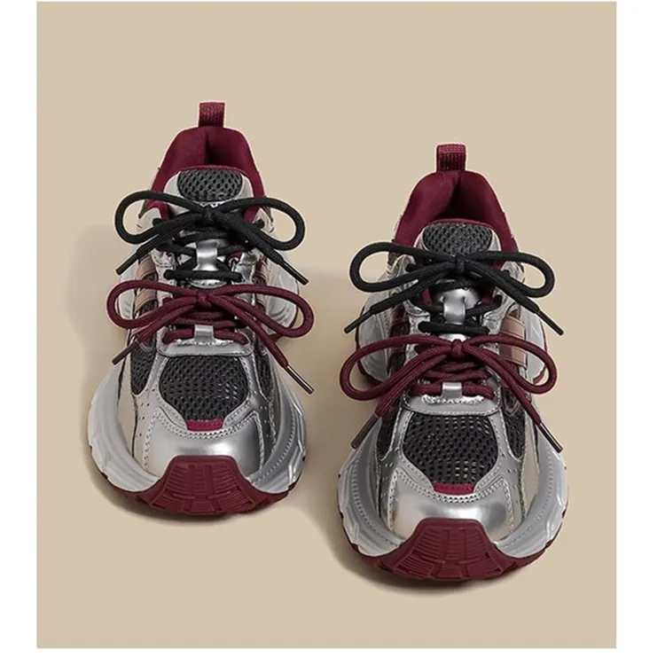 厚底老爹鞋女2025秋冬季新款加绒小个子小众拼接双鞋带运动鞋