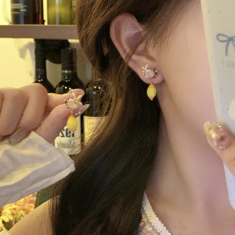 铜合金合成锆石耳饰 君朵饰品01617百搭少女耳钉时尚柠檬耳饰耳环