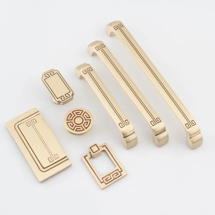新中式仿古黄铜拉手衣柜橱屉隐形拉手黄铜把手铜拉手全铜柜门拉手