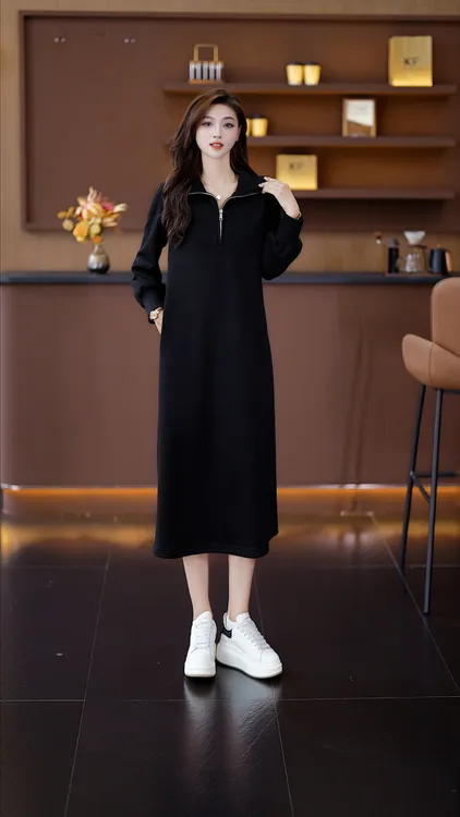 【WM婉秘】高档贵气早秋松弛感女装新款时尚显瘦洋气百搭黑色连衣裙
