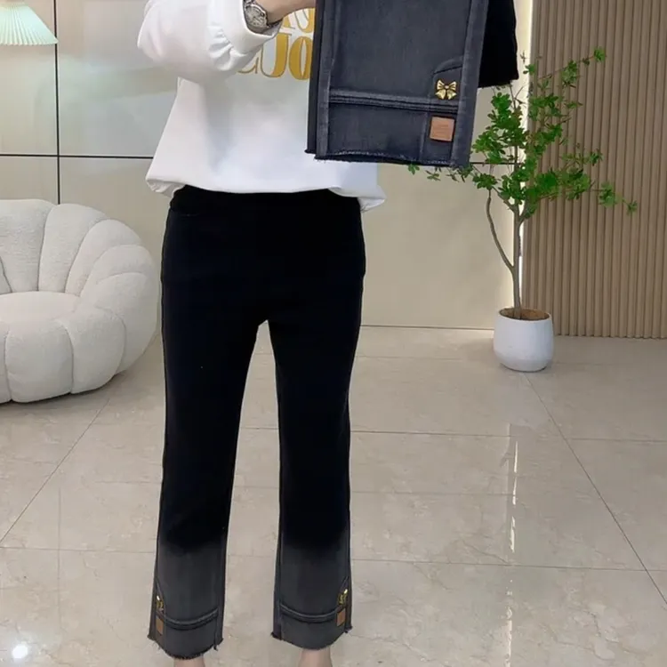 梦梦家3509款时尚洋气休闲百搭渐变贴边直筒显瘦烟管裤