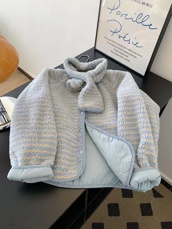 双面穿棉服摇粒绒韩系棉衣围巾款棉袄2025年新款正反两面穿厚外套