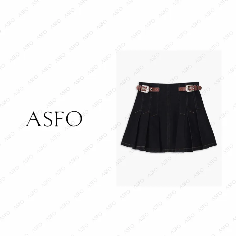 【AS美高裙】25新经典学院风撞线防走光百褶半身裙AS25QDQ04121