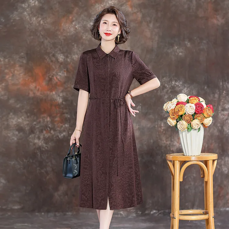 齐黛真丝桑蚕丝连衣裙国际大牌2025春夏新款显瘦开衫裙妈妈衬衫裙