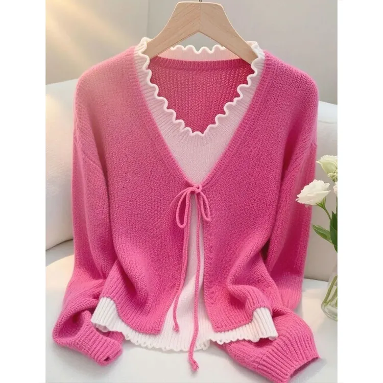 2025秋季新款轻奢千金风漂亮针织衫大码胖MM显瘦慵懒小众洋气上衣