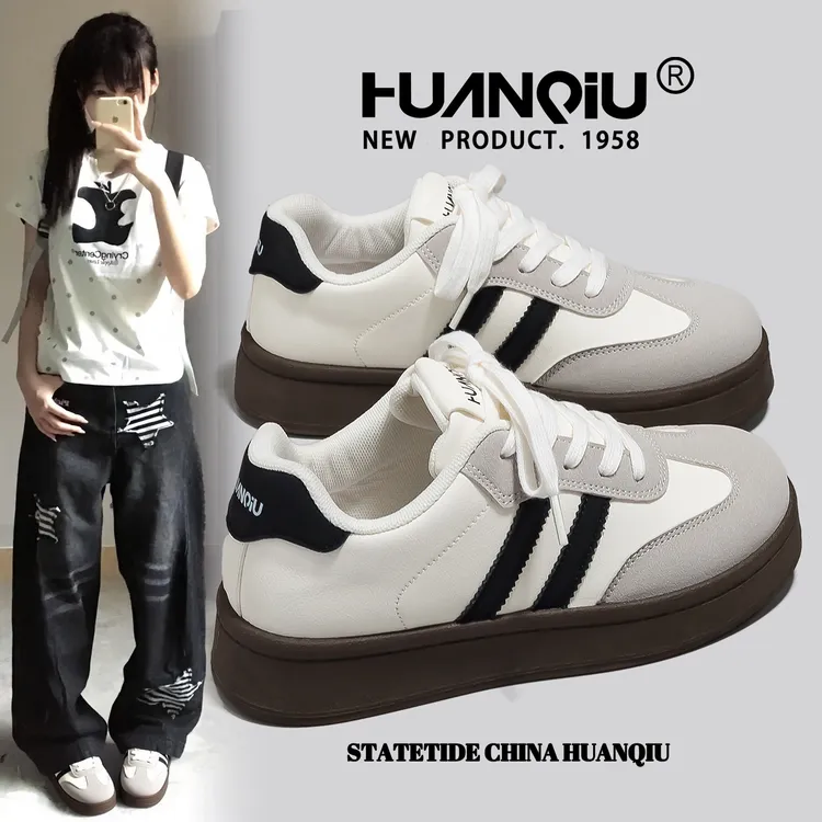 环球经典德训鞋女款2025冬季新款百搭ins潮厚底增高休闲小白鞋子