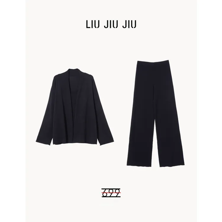 LIUJIUJIU 韩系重工温柔云织手札工艺感时尚黑色针织套装TZ4718L