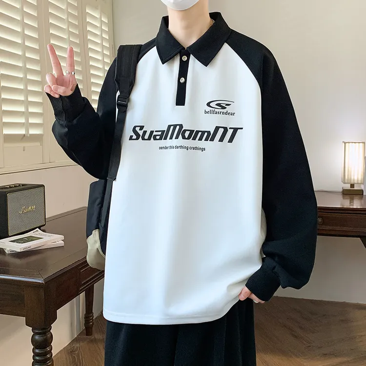 春秋季青少年卫衣男宽松2025新款潮牌百搭翻领打底衫帅气上衣