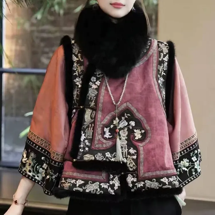 非遗苏绣新中式国风复古刺绣花卉加棉马甲女斜襟格格款减龄背心69