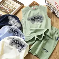 夏季儿童重工刺绣字母中大童背心拼接套装 1024