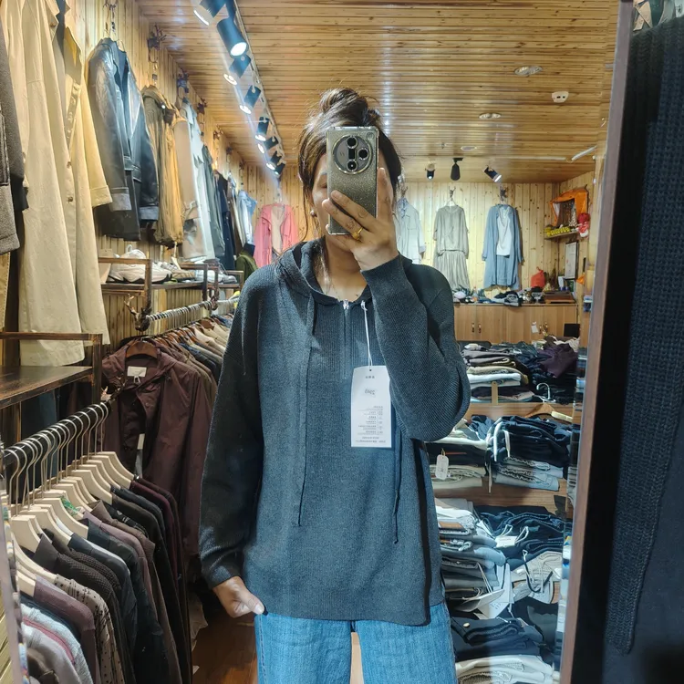 秋季休闲常规款带帽毛针织衫套头款纯色2948