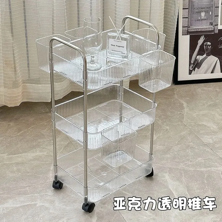置物架透明可移动零食小推车化妆品落地书架床头卫生间多层收纳架