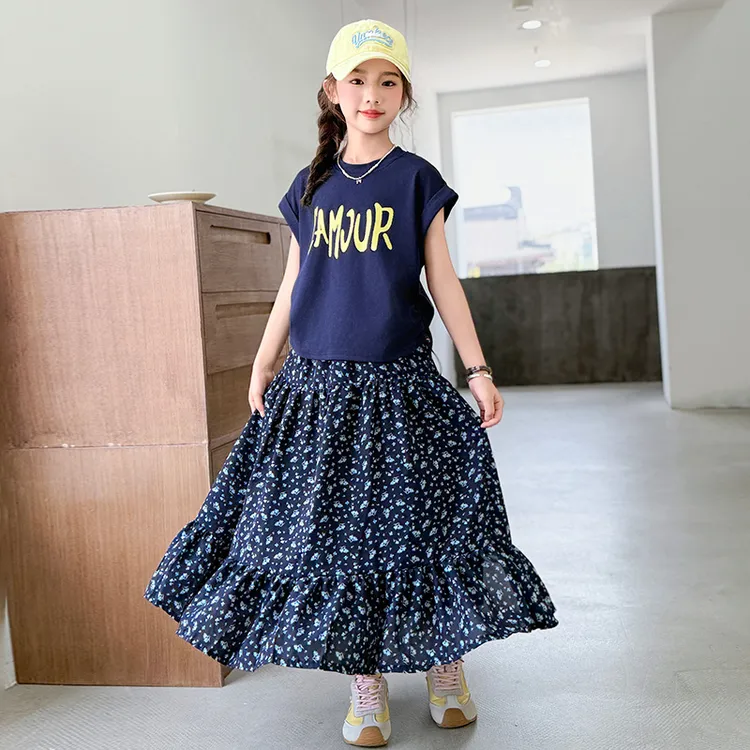 女童套装夏款2025新款儿童T恤半身裙两件套夏季时尚中大童洋气潮