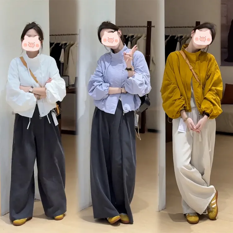 2025秋季新款宽松显瘦百搭小个子立领冲锋衣外套+休闲裤两件套女