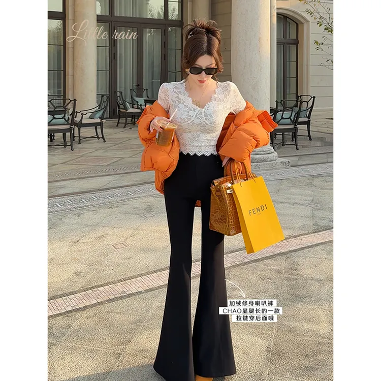 小雨姐姐【腿精马蹄裤】时尚设计感高腰弹力修身显瘦针织微喇休闲裤