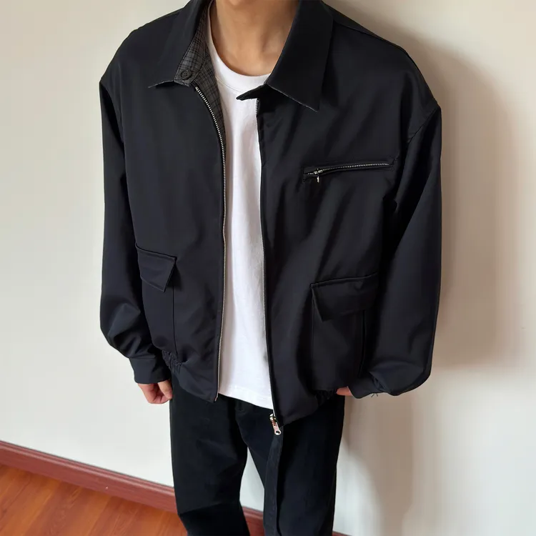 布老哥Blog美式复古双面穿格子外套春季cleanfit简约显高夹克W399