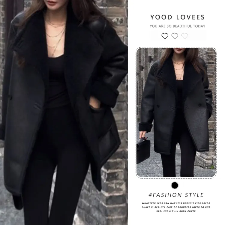 时髦洋气质复古风设计感翻领皮毛一体外套女2025秋冬新款保暖上衣