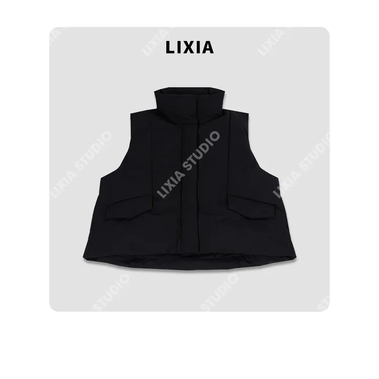 LIXIA【简雅鹅绒】简约风慵懒感时尚设计款高领鹅绒服马甲-D9762
