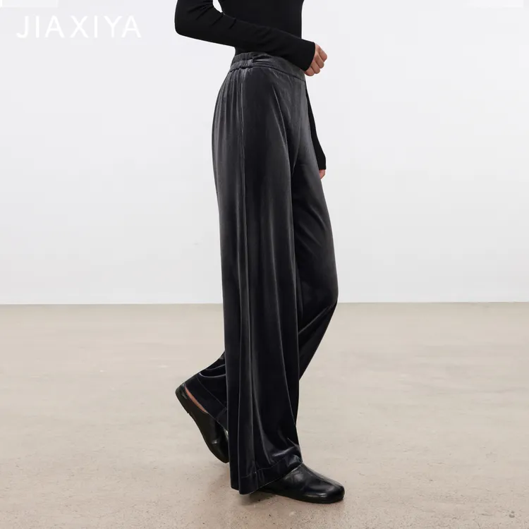 秋冬新款优雅小众气质休闲显瘦垂感英伦风丝绒直筒裤231040003