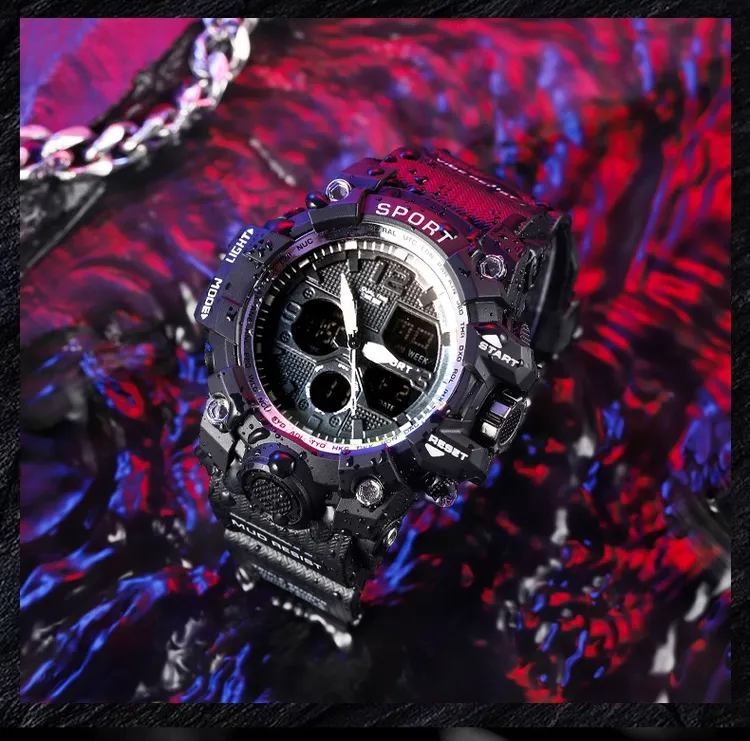 黑武士时尚潮流黑科技运动夜光男生电子表