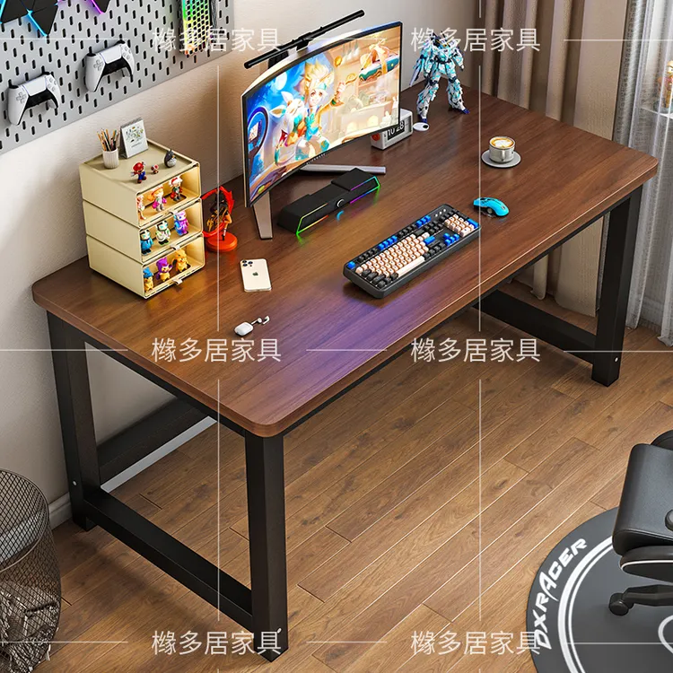 实木生态板25MM简约现代风金属电脑桌办公桌家用电脑桌氛围家具