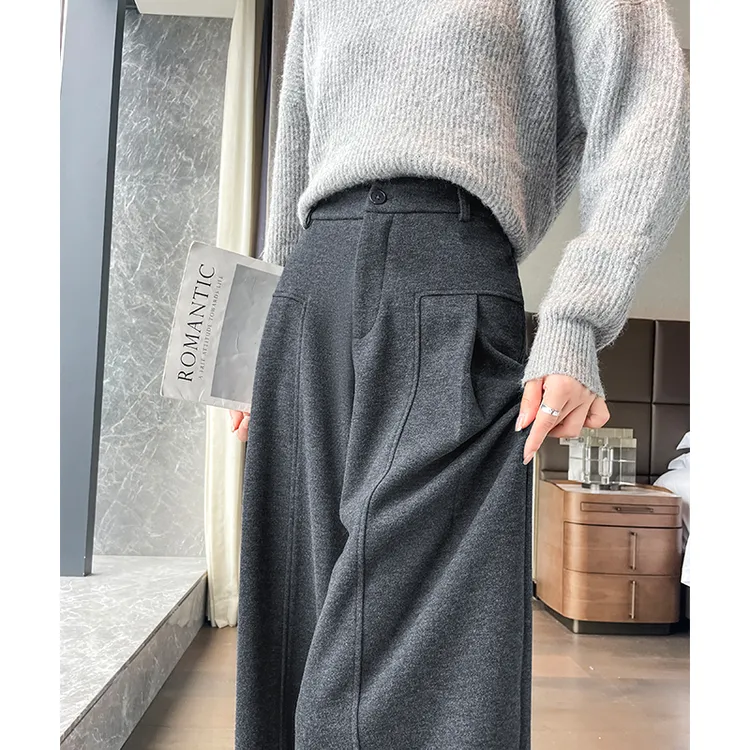 醋酸毛呢阔腿裤女士秋冬季2025新款爆款时尚气质灰色休闲西装裤子