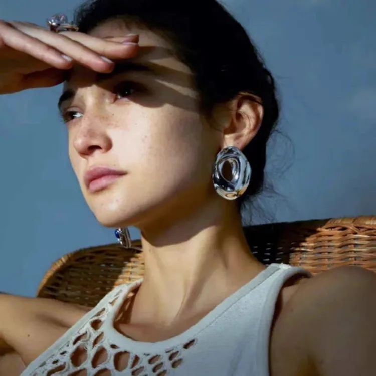 黄铜珐琅耳饰 风穴大号简约气质百搭小众设计感欧美风抽象耳钉女