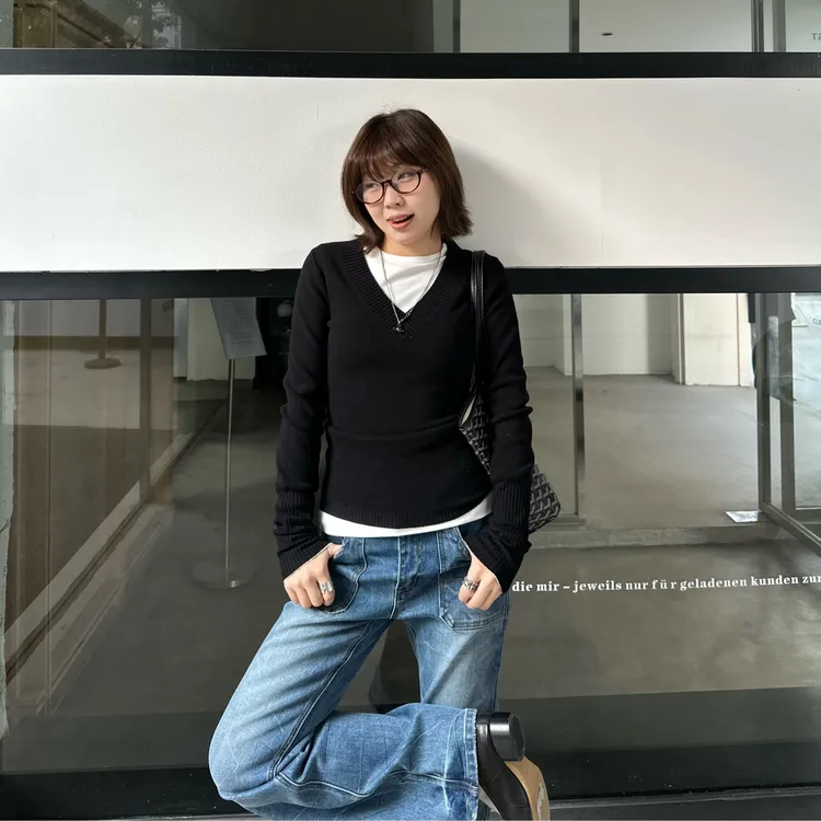 Our2【V领毛衣】针织修身百搭V领毛衣【B8009】