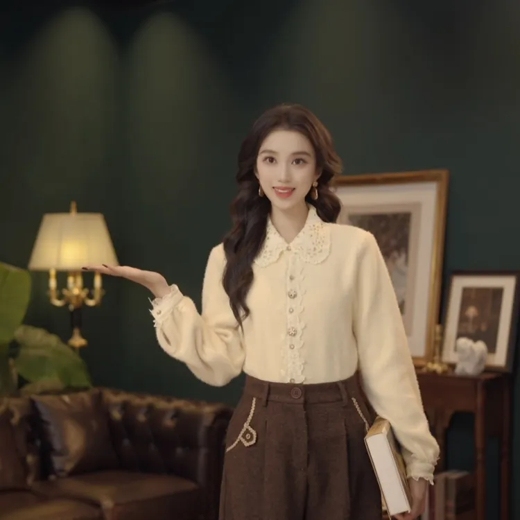 琦琦【水色芭蕾】复古港风秋冬厚款休闲百搭衬衫上衣YF1103516