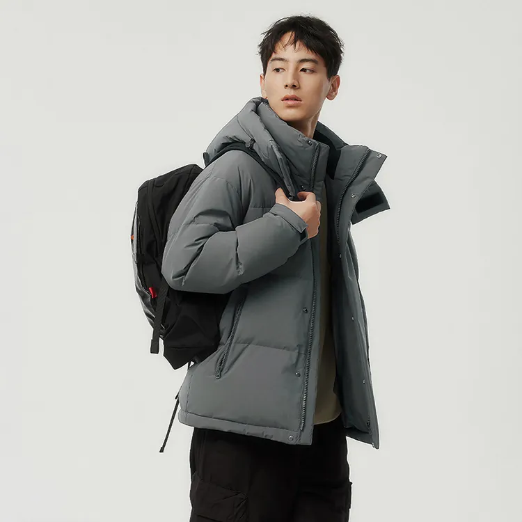 坦博尔新款男士时尚休闲宽松舒适保暖可脱卸帽短款羽绒服325Z