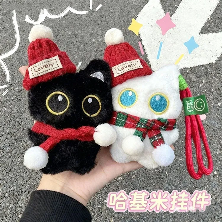 新款小猫挂件圣诞大眼黑猫可爱毛绒公仔钥匙扣情侣挂件小礼CXS