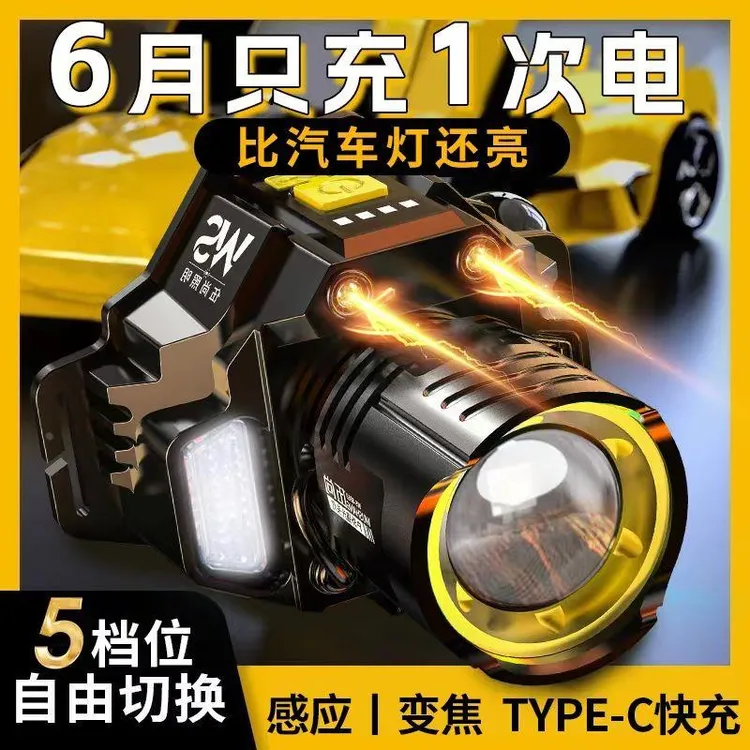 伍尚变焦激光强光头灯大功率远射充电式户外大容量锂电手电筒矿灯