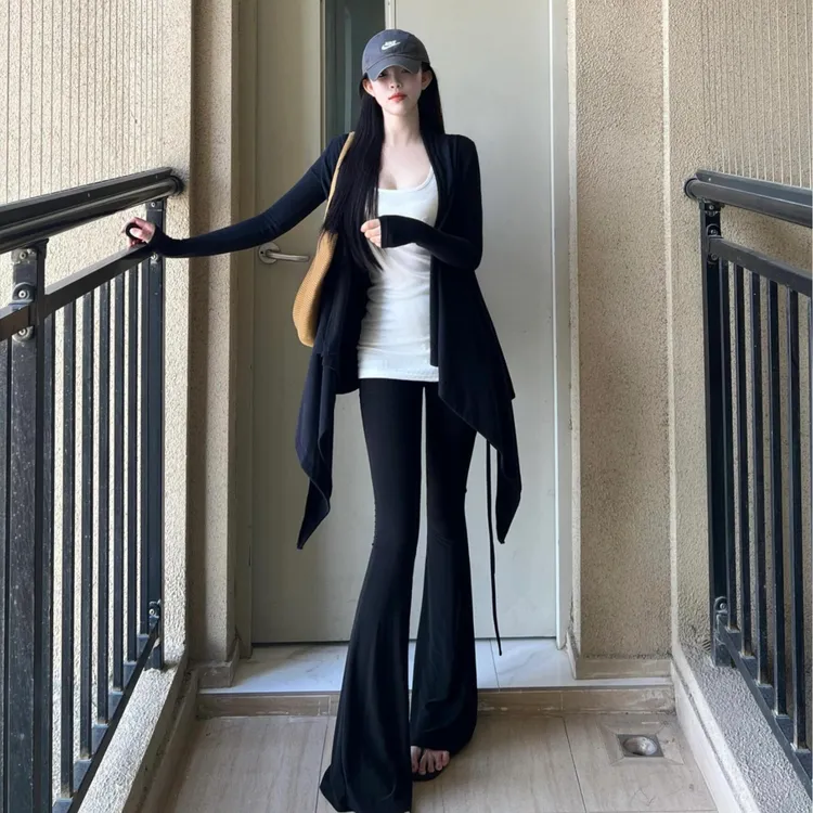 辣妹时尚套装女秋季2025新款防晒针织开衫内搭上衣微喇叭裤三件套