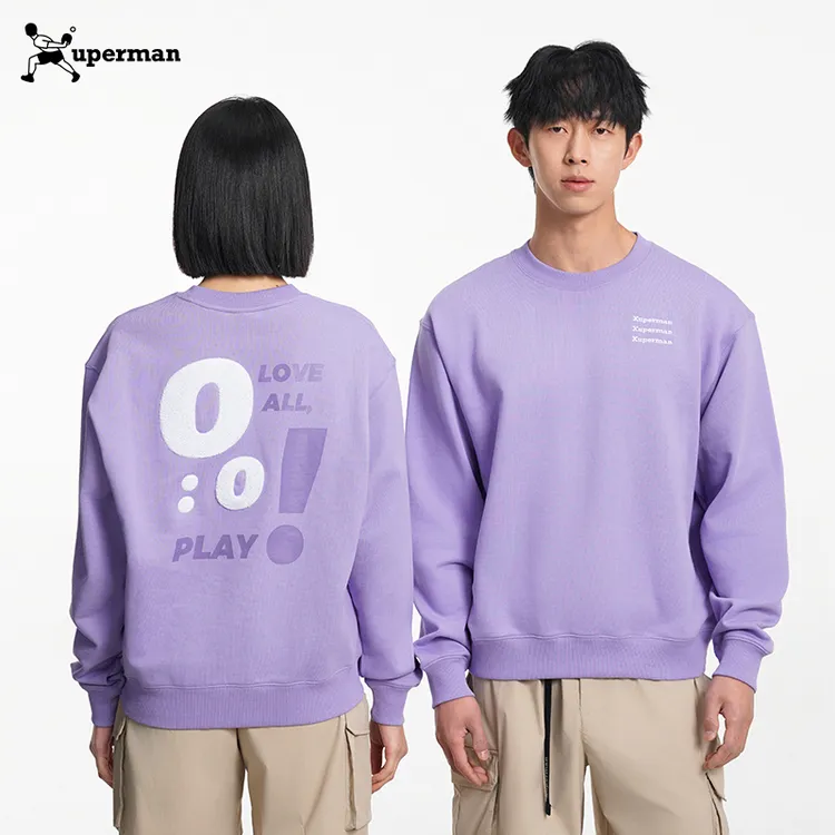 Xuperman比分系列圆领毛巾绣长袖卫衣重磅420g运动复古