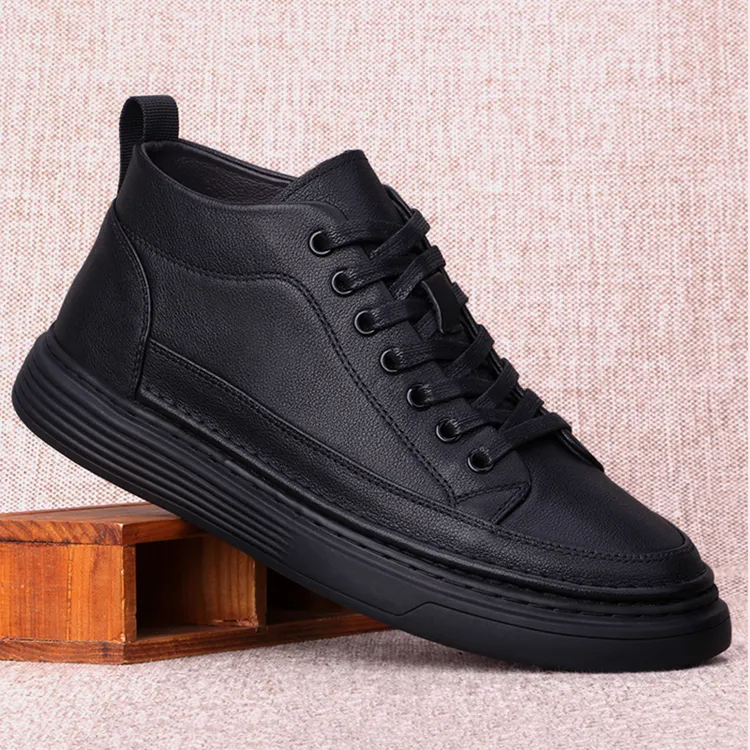 CATIA SELI冬季加绒男鞋真皮羊毛男士高帮休闲鞋保暖棉鞋系带短靴