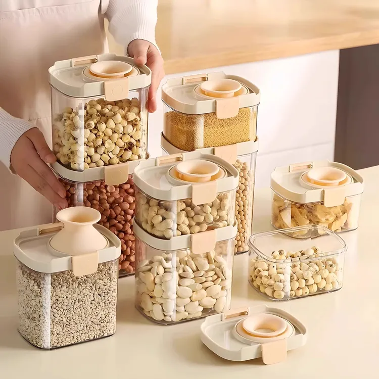 多功能伸缩密封罐杂粮收纳盒食品级按压式小米桶五谷收纳神器防潮