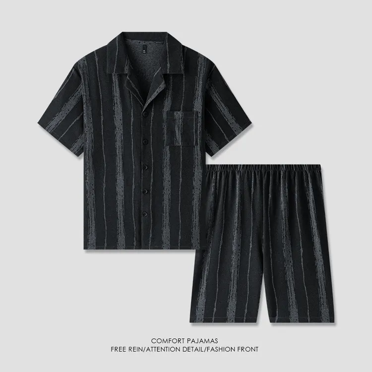 【好福份】夏季男士清凉睡衣短袖可外穿家居服-25003双条纹爽肤棉