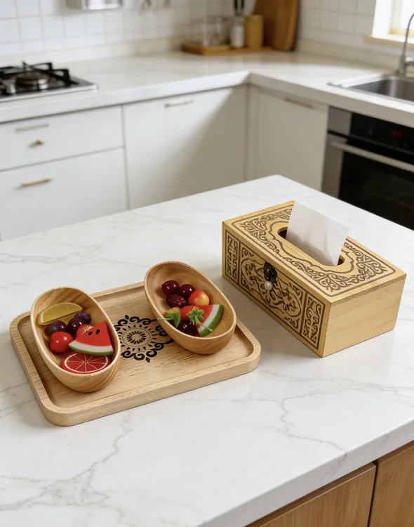 新款民族风实木雕花木质餐具礼盒套装面包盘水果盘纸巾盒套装礼盒