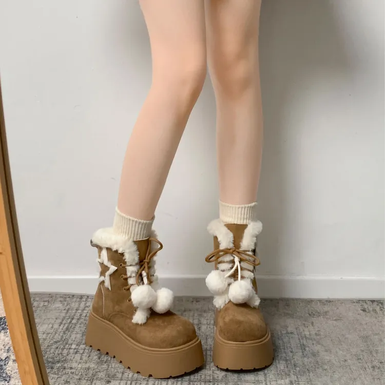 厚底雪地靴女款冬季2025新款复古防滑短筒马丁靴加绒加厚保暖棉鞋