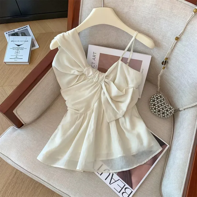 HAIYG#【DY0136】蝴蝶结吊带背心女/夏季新款 /露肩百搭无袖上衣