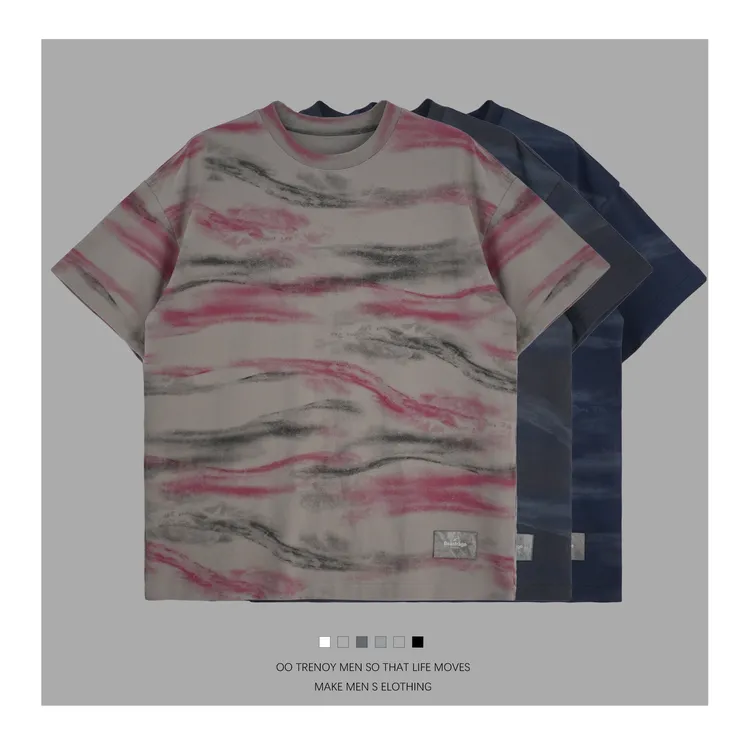 “云雾缭绕” 2025夏季重磅新款休闲圆领T恤简约时尚明线短袖51277