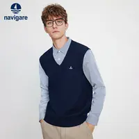 [假两件]Navigare意大利小帆船长袖拼接针织衫男秋冬V领内搭毛衣