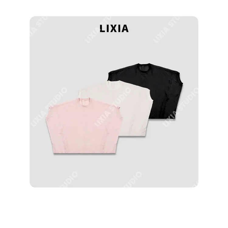 LIXIA【薄如蝉翼】宽松设计休闲风ins感纯醋酸感面料T恤-D8328
