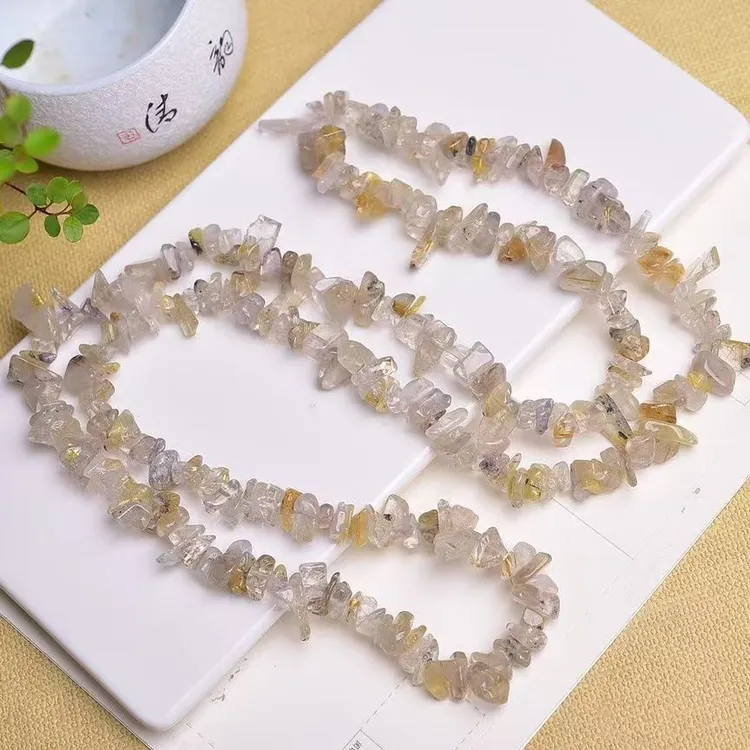 天然金发晶有矿点有孔散珠碎石半成品长串75cm手工可diy手串项链